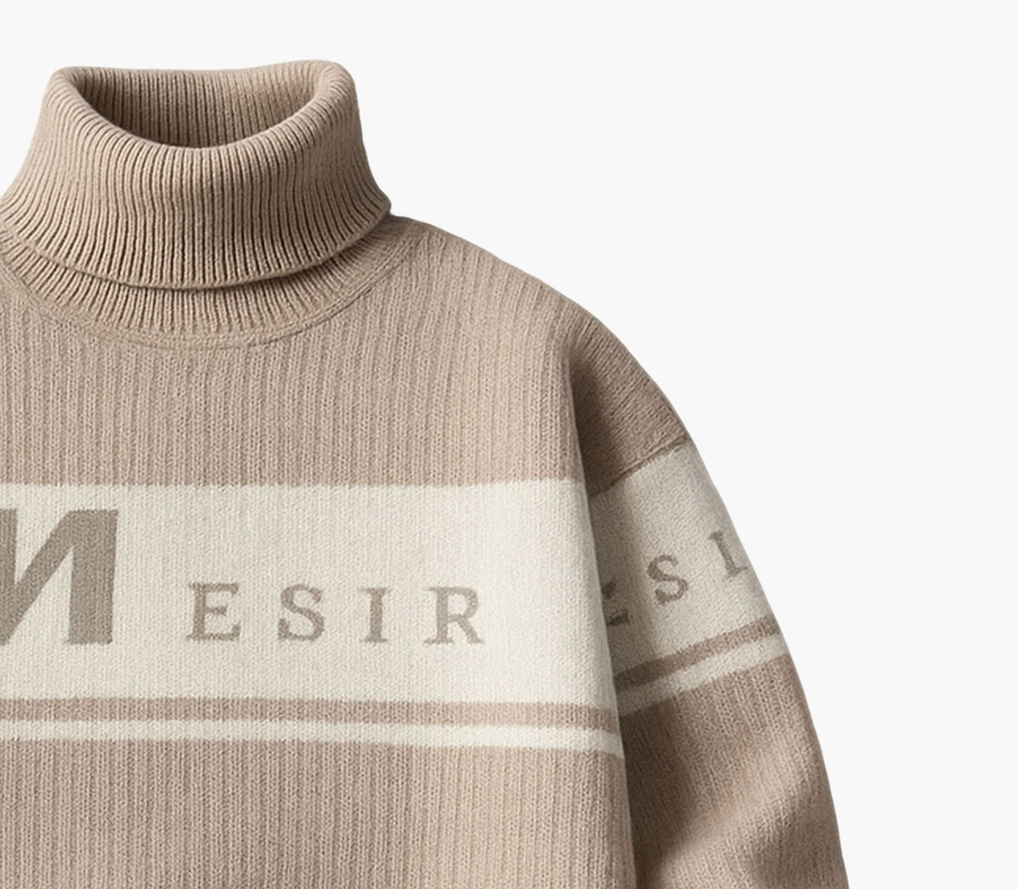Men’s Stripe Knit Sweater – Beige & Brown Pullover with “M” Letter Design