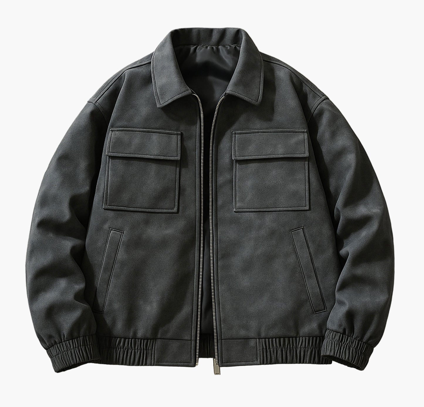 Men’s Vintage-Inspired Gray Bomber Jacket – Casual Zip-Up Streetwear Coat