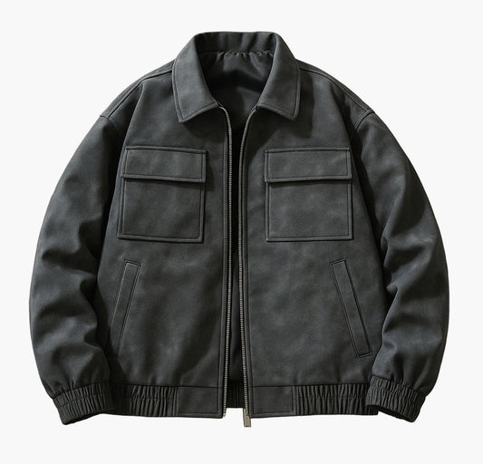 Men’s Vintage-Inspired Gray Bomber Jacket – Casual Zip-Up Streetwear Coat