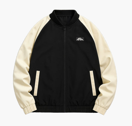 Men’s Casual Color Block Jacket – Navy & White Zip-Up with Pockets