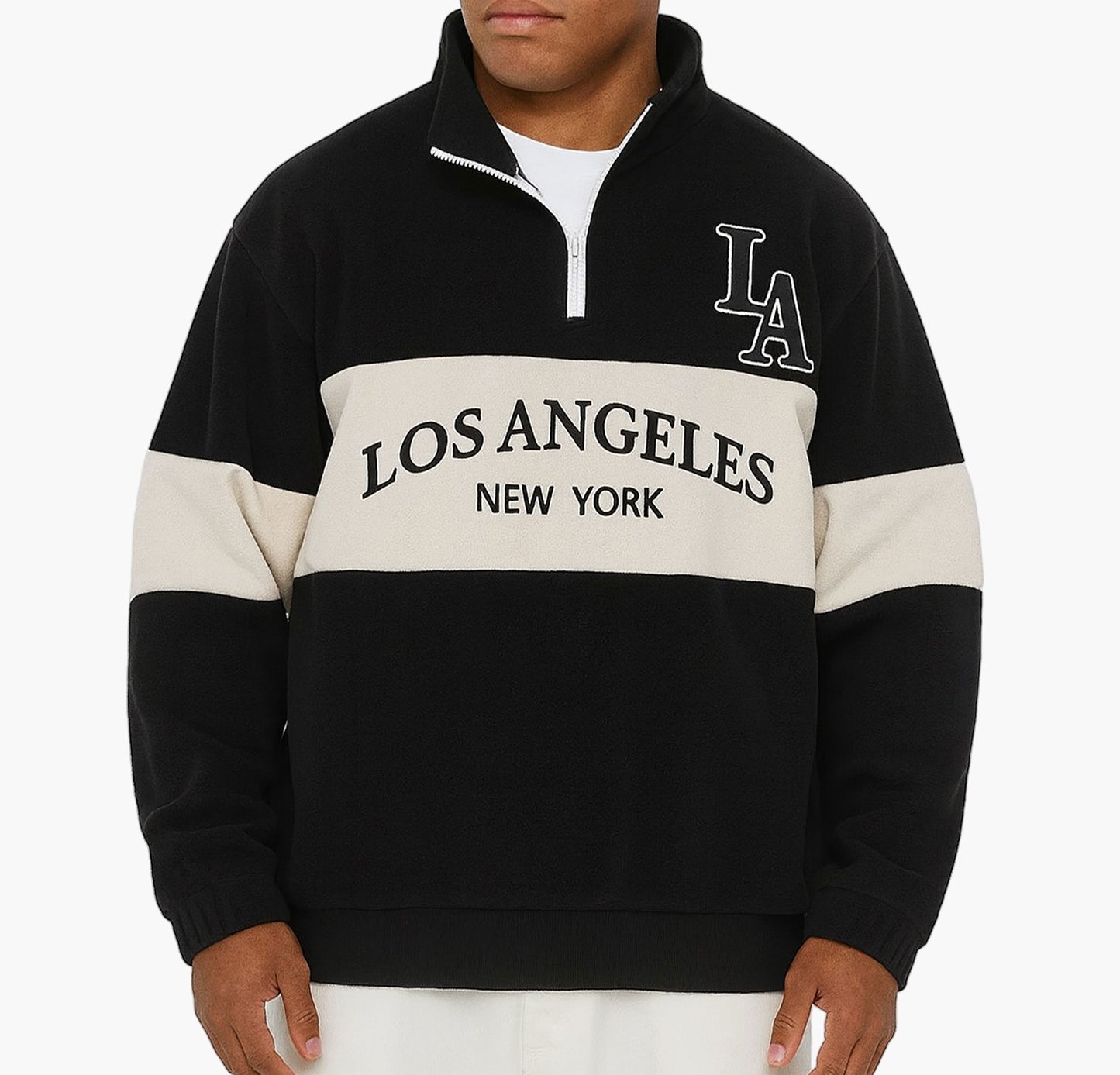 Men’s Block Fleece Sweatshirt – LA Embroidered Zip-Up with Stand Collar