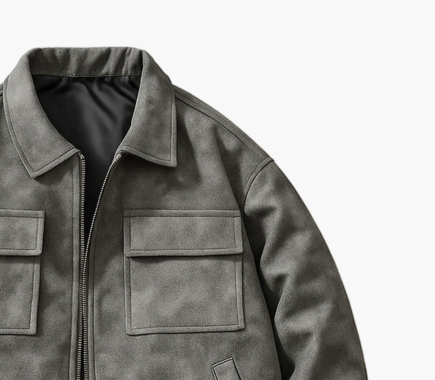 Men’s Gray Bomber Jacket – Casual Zip-Up Streetwear Coat with Pockets