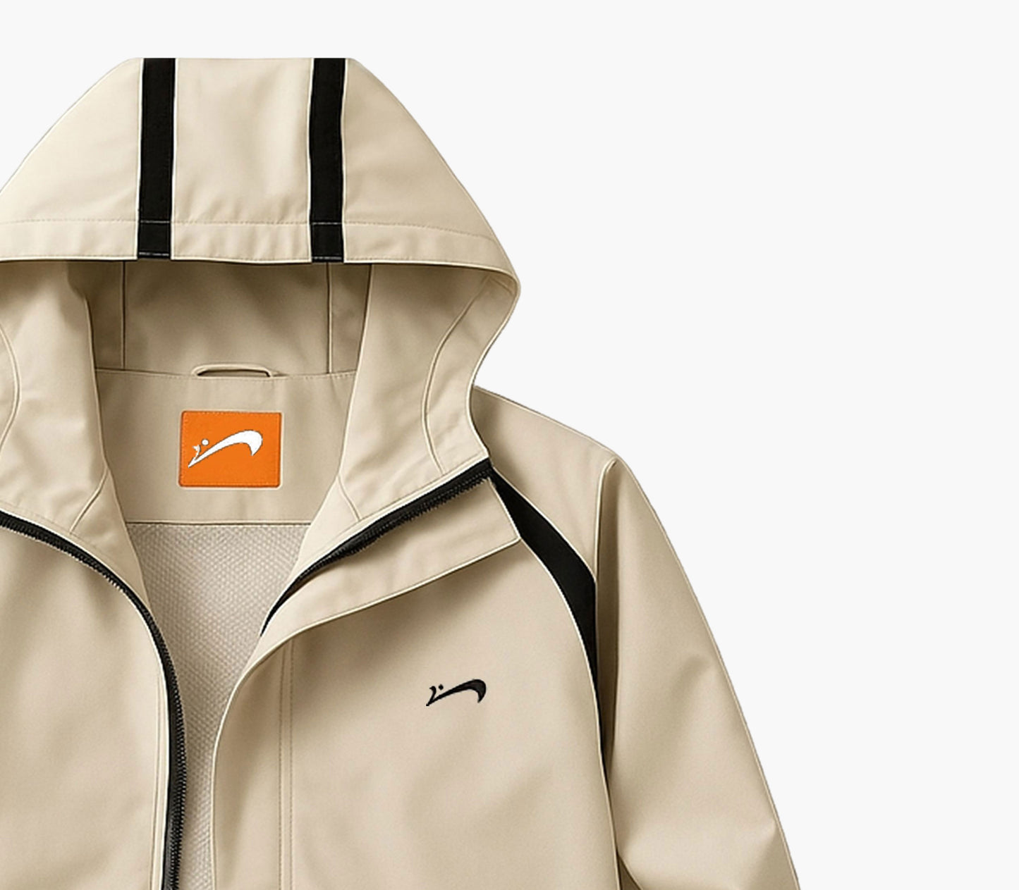 Men’s Hooded Zip-Up Jacket – White with Black Accents and Embroidered Logo