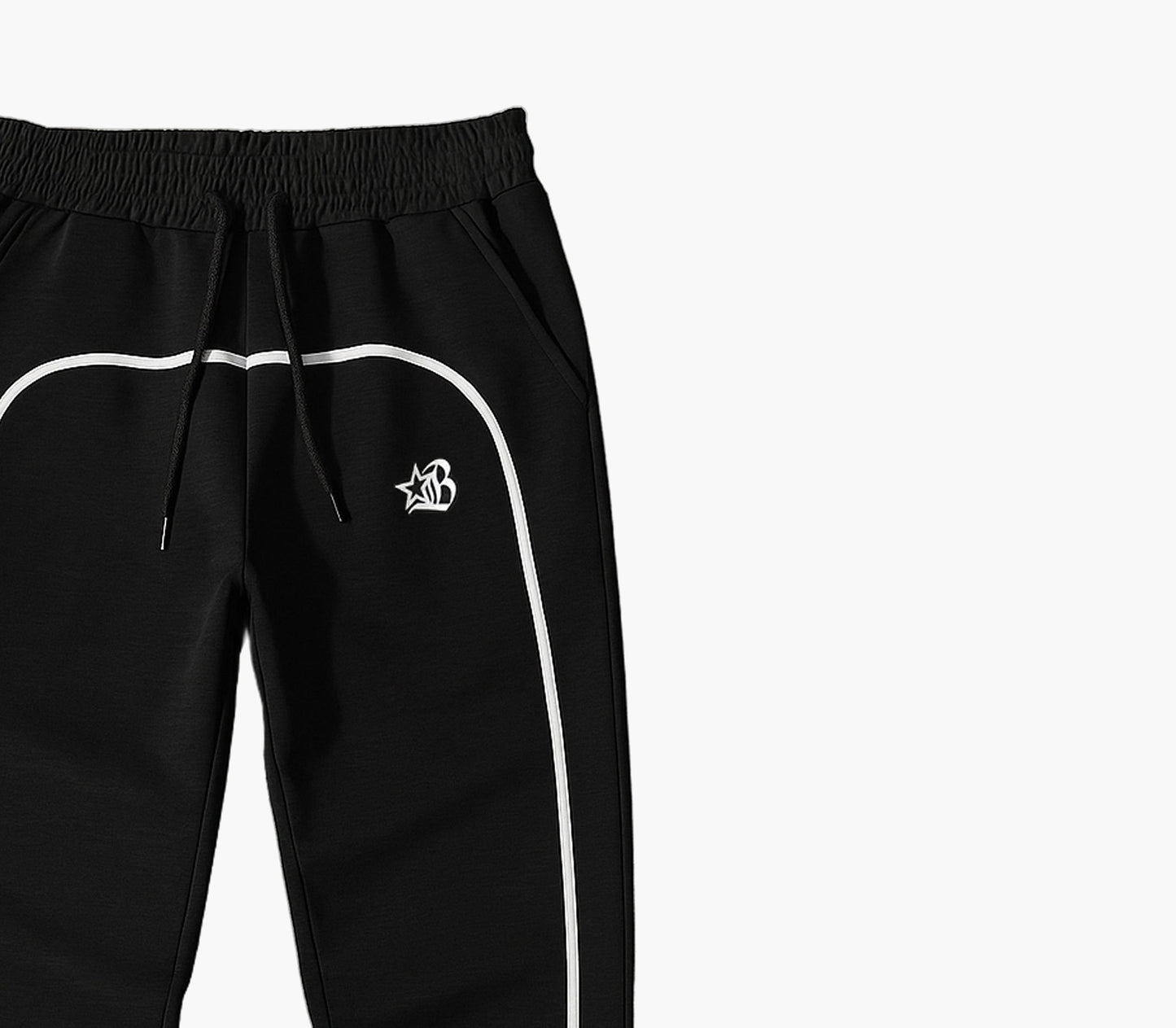 Men’s Athletic Jogger Pants – Black Loose Fit Trousers with White Stripe & Cuffed Ankles