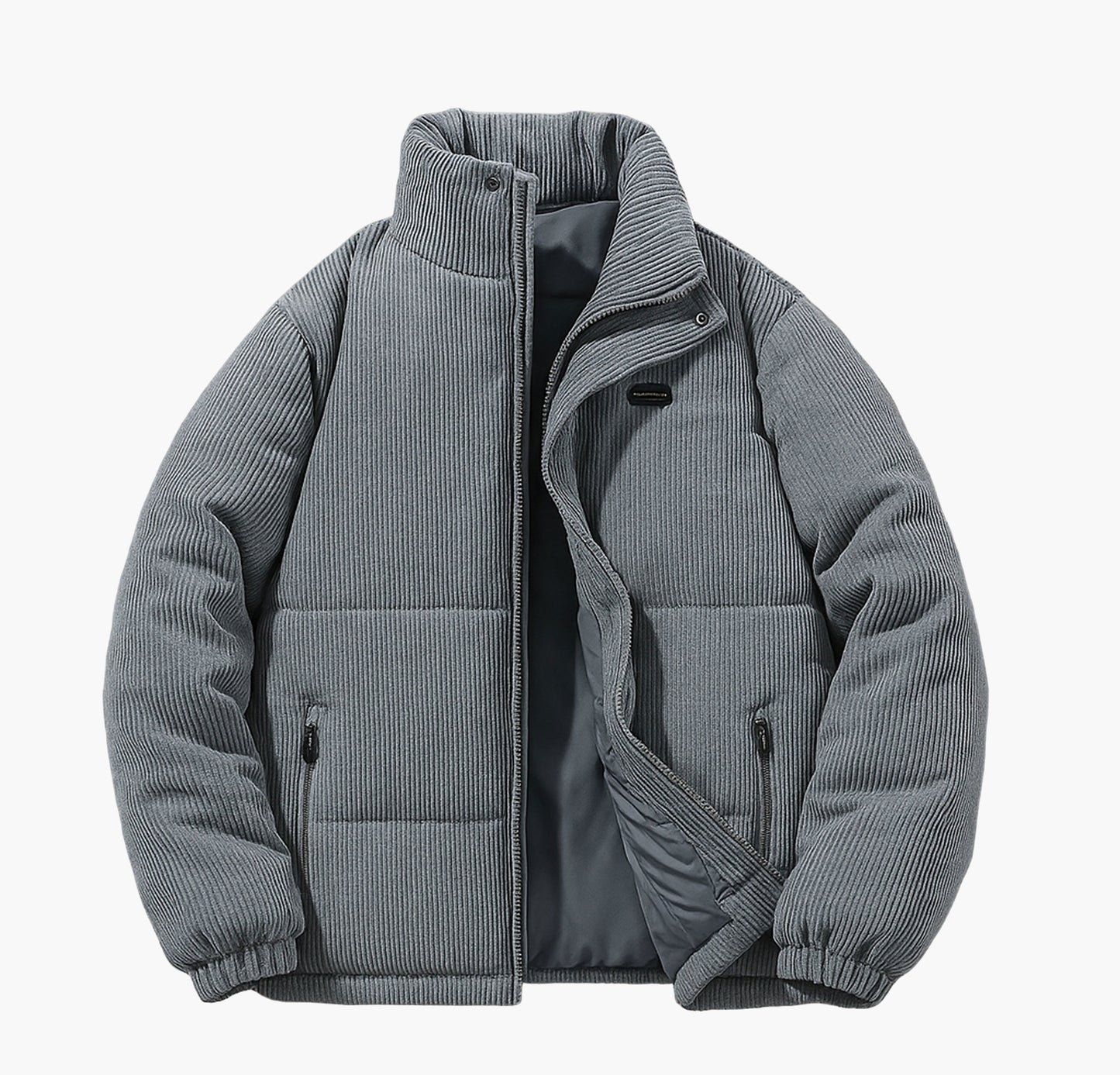 Men’s Heavy-Duty Winter Jacket – Full-Zip Stand Collar Coat