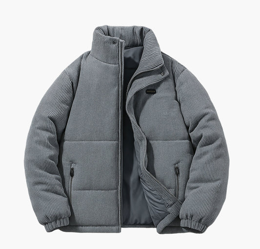 Men’s Heavy-Duty Winter Jacket – Full-Zip Stand Collar Coat