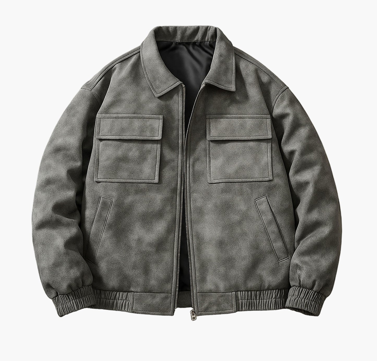 Men’s Gray Bomber Jacket – Casual Zip-Up Streetwear Coat with Pockets