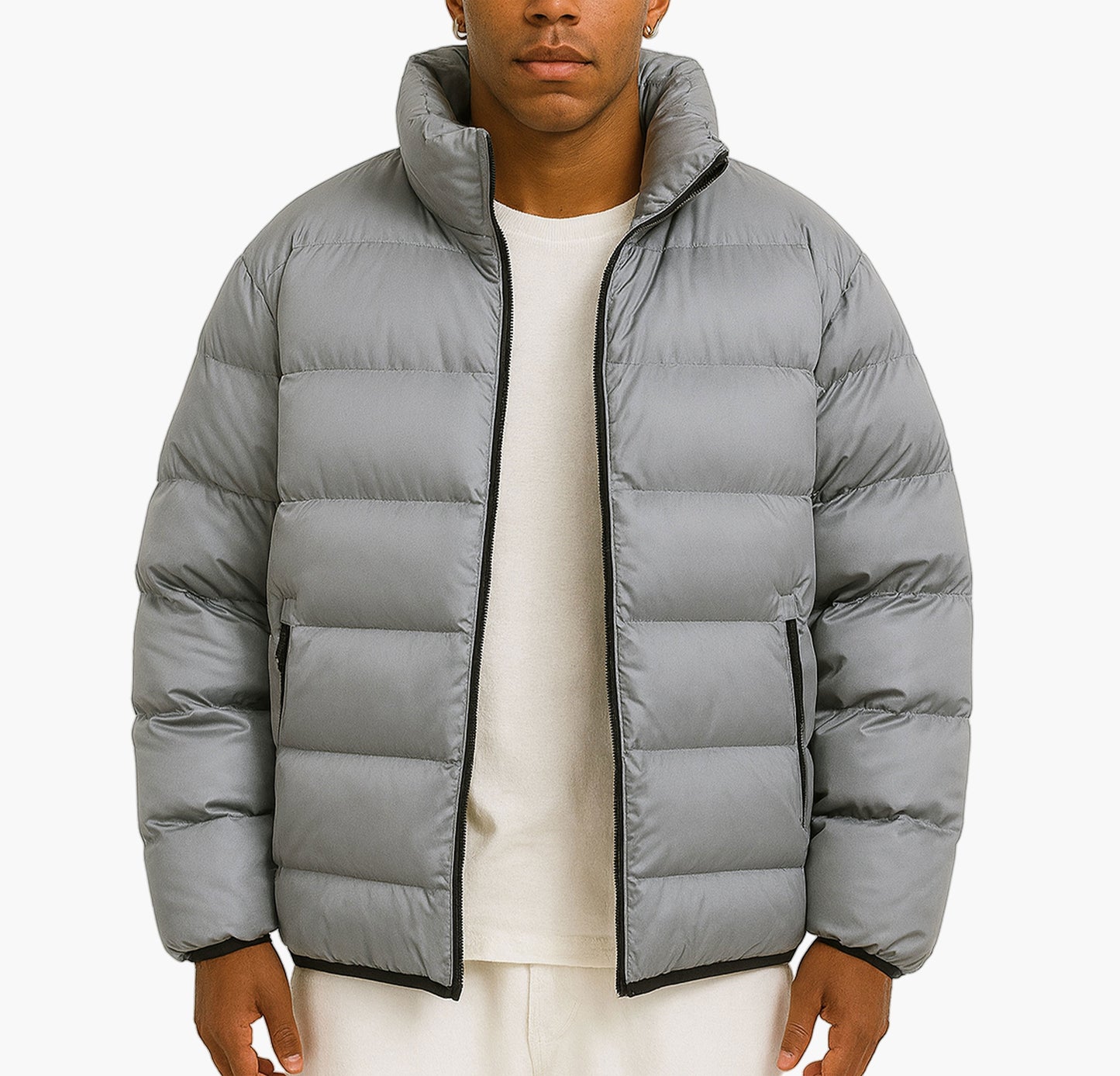 Men’s Windproof Winter Jacket – Stand-Collar Coat with Vest-Like Back Design