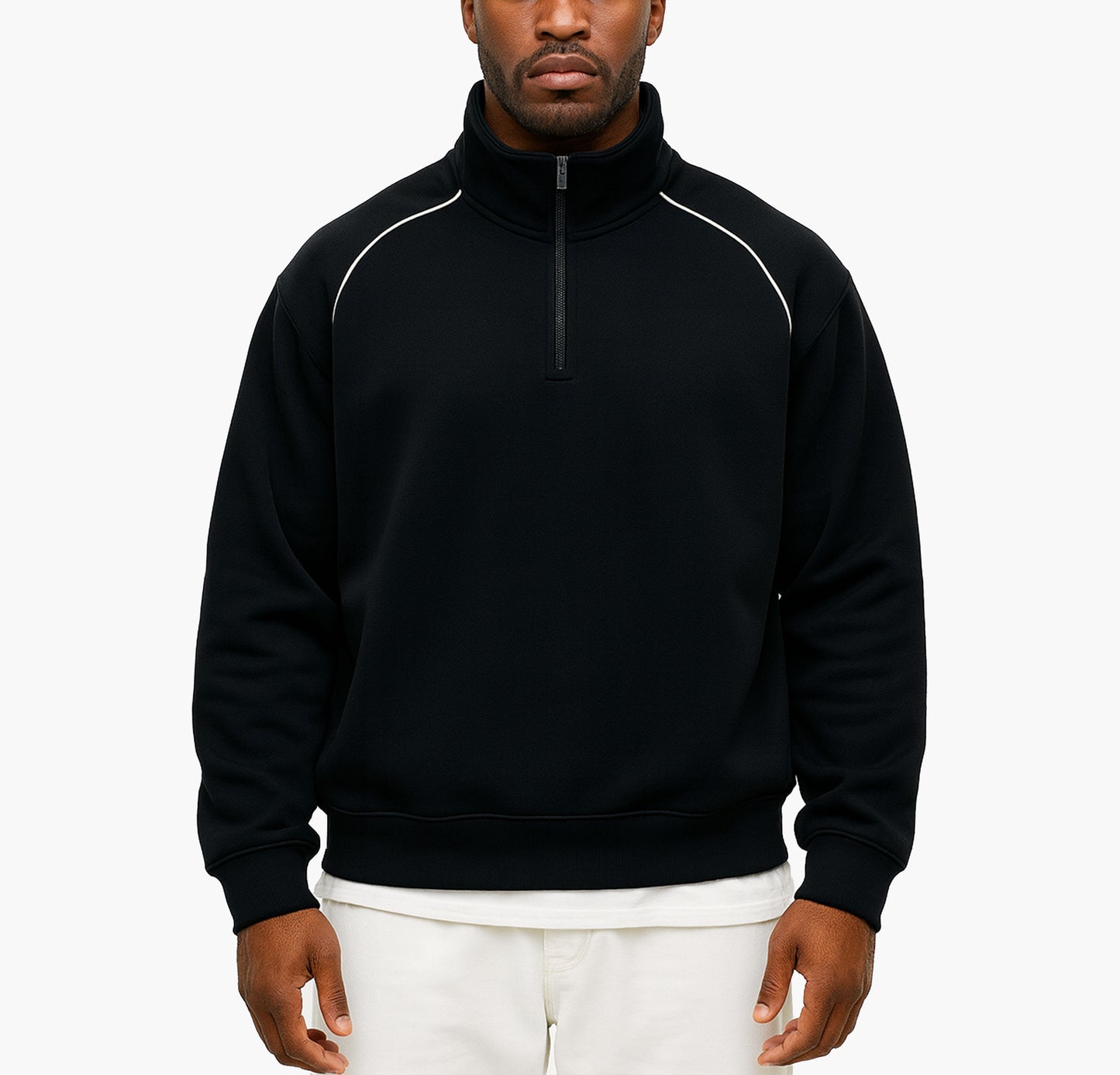 Men’s Black Half-Zip Sweater – Loose Fit Pullover for Casual & Office Wear