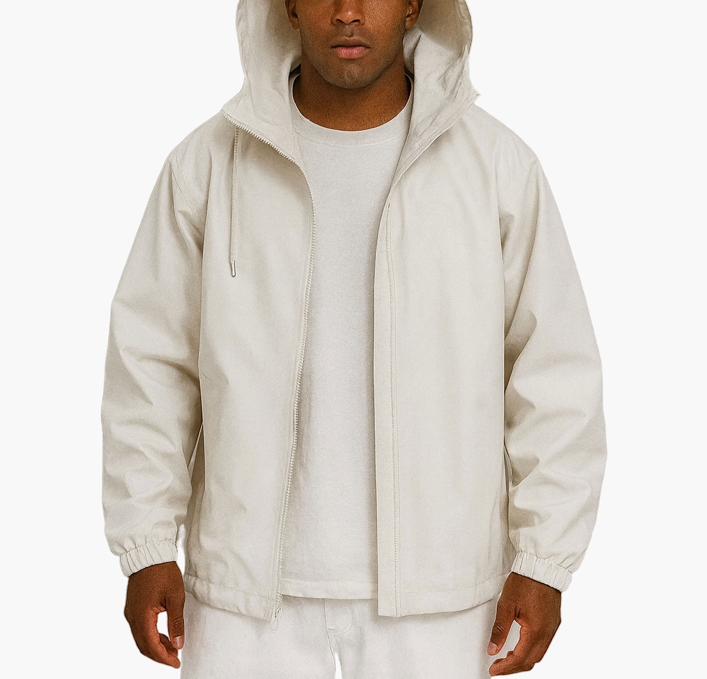 Men’s Lightweight Hooded Windbreaker – Brown Full-Zip Jacket