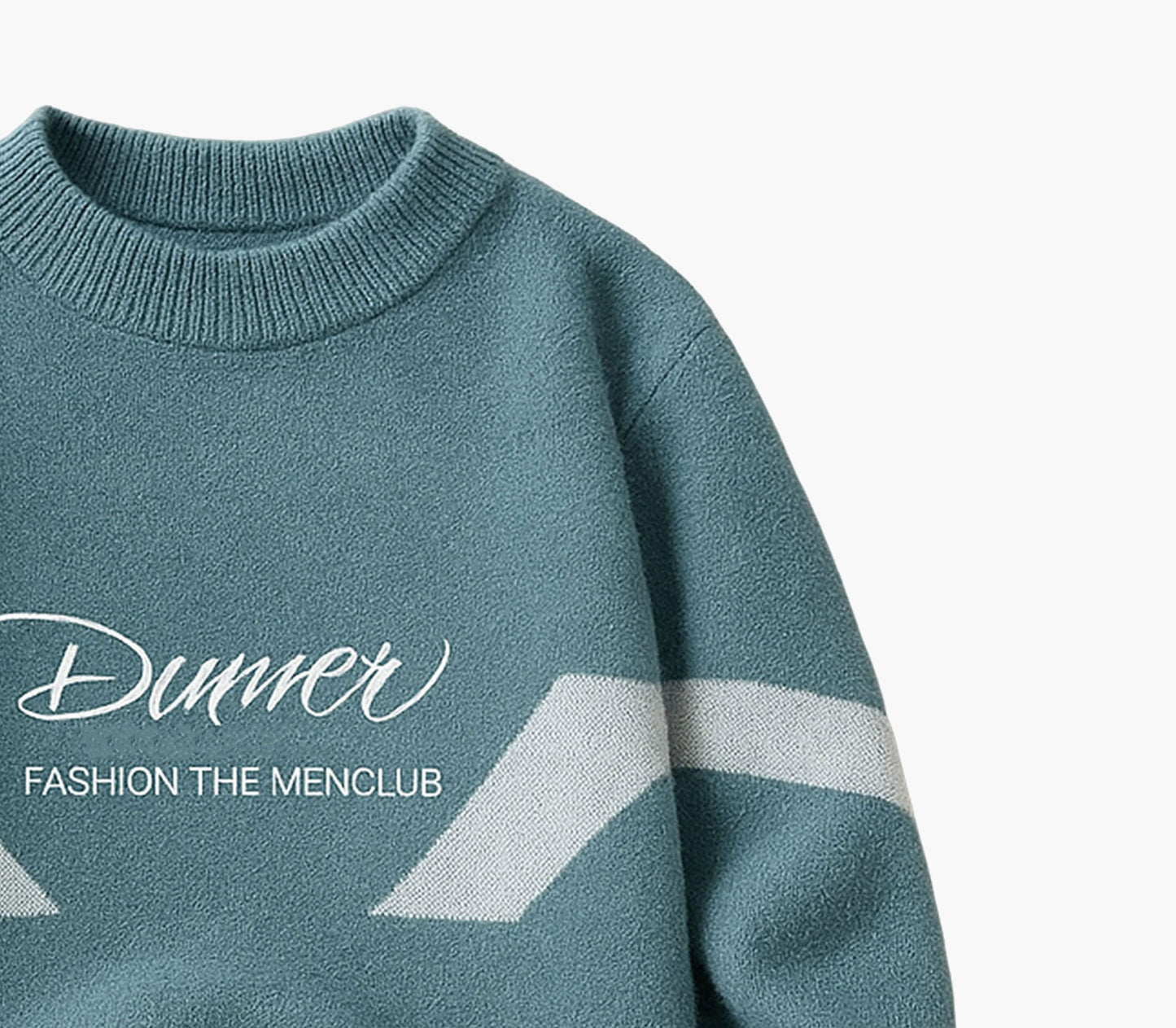 Men’s Winter Sweater Jacket – Thick Turquoise Pullover with Letter Print