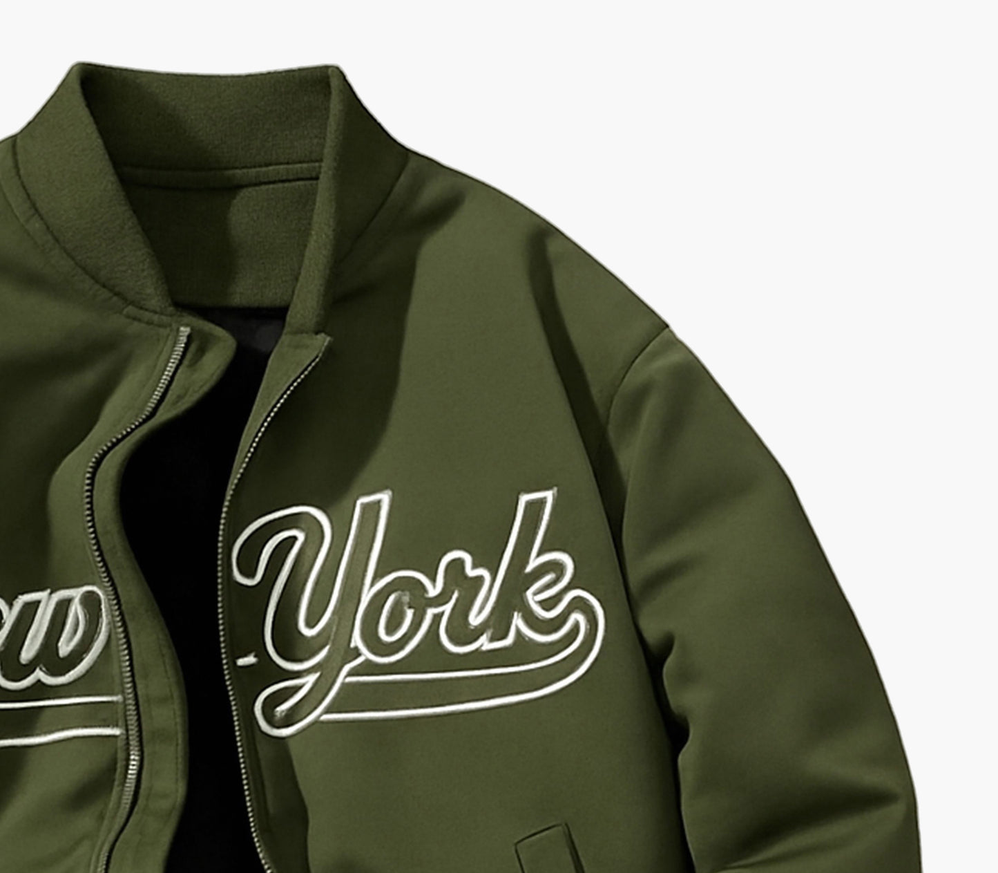 Men’s Black Baseball Jacket – Zip-Up Casual Coat with New York Letter Print