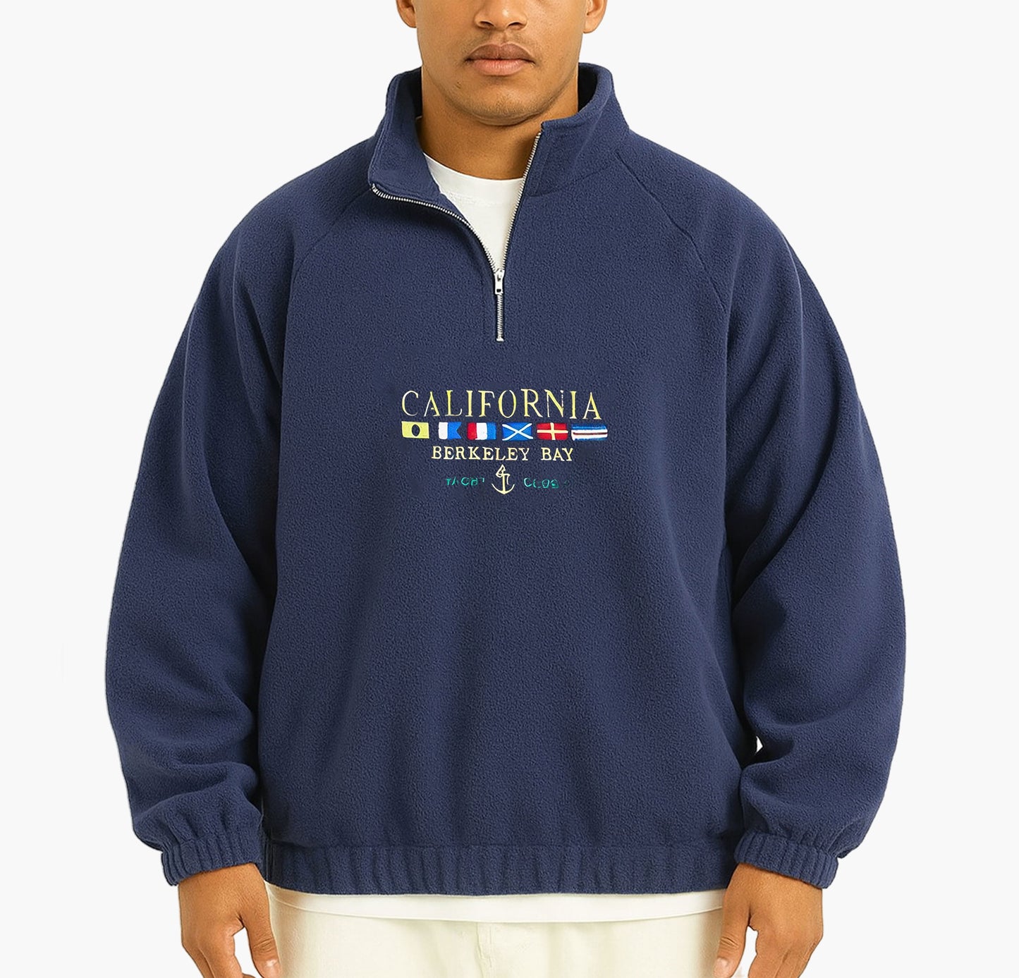 Men’s California Embroidered Fleece Sweatshirt – Zip-Up Stand Collar Jacket