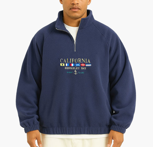 Men’s California Embroidered Fleece Sweatshirt – Zip-Up Stand Collar Jacket