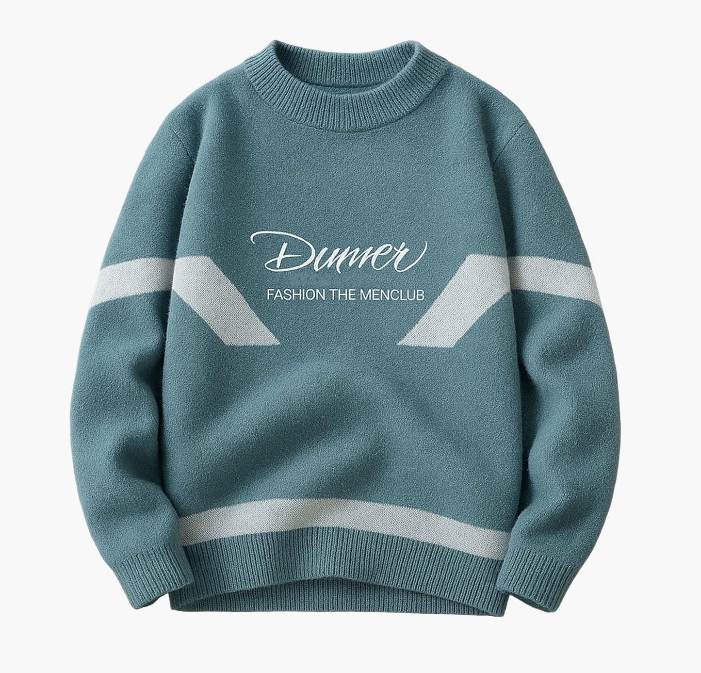 Men’s Winter Sweater Jacket – Thick Turquoise Pullover with Letter Print