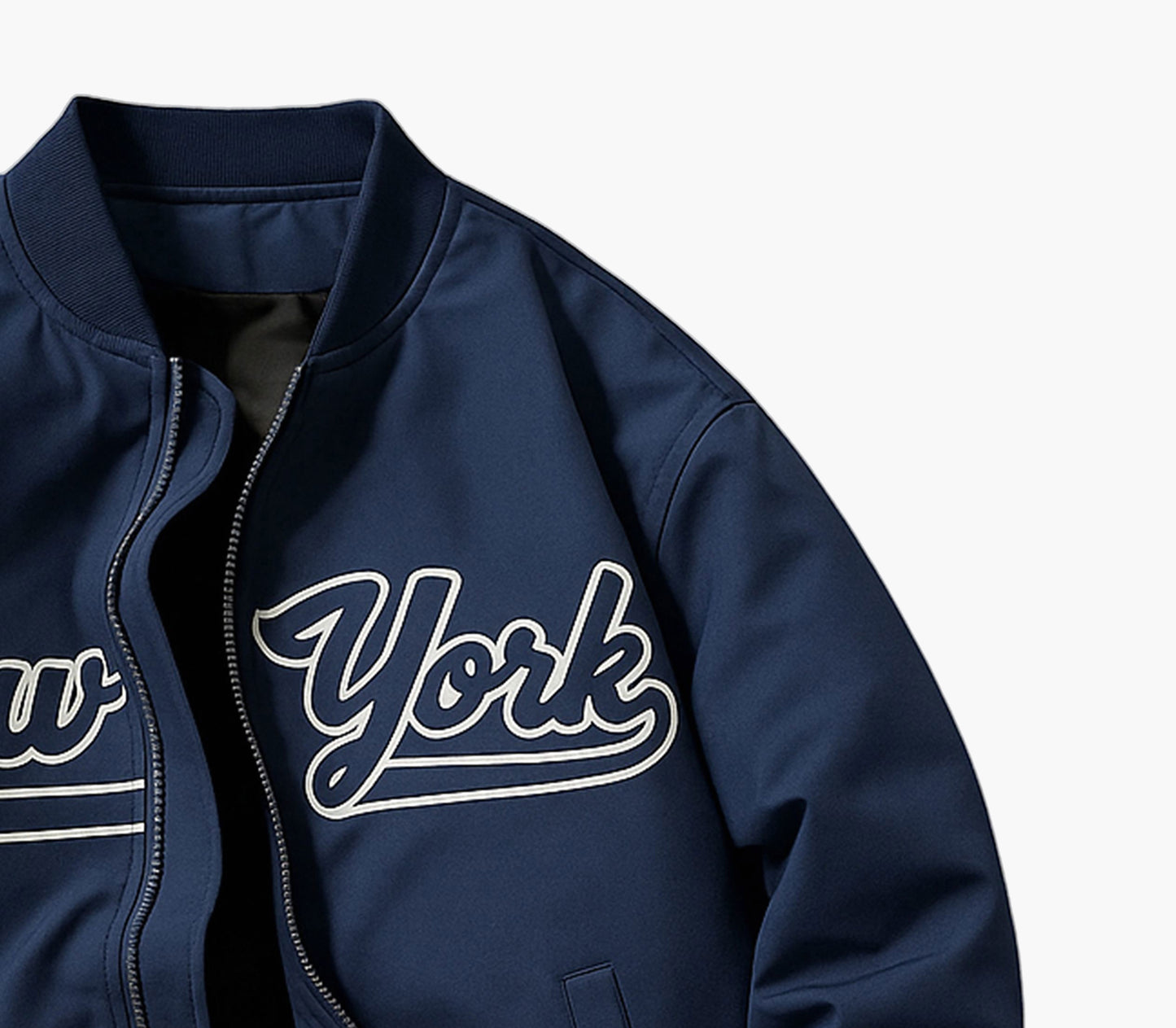 Men’s Casual Baseball Jacket – Black Zip-Up with New York Letter Print