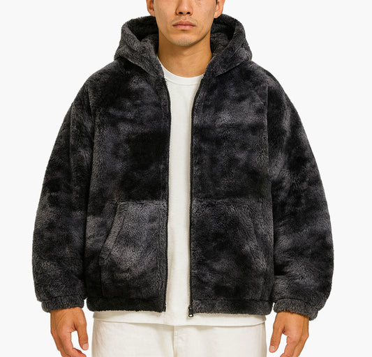 Men’s Tie-Dye Fleece Jacket – Full-Zip Hooded Winter Coat