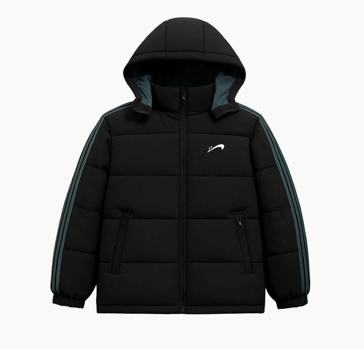 Men’s Winter Hooded Padded Jacket – Striped Coat with Zipper & Belt