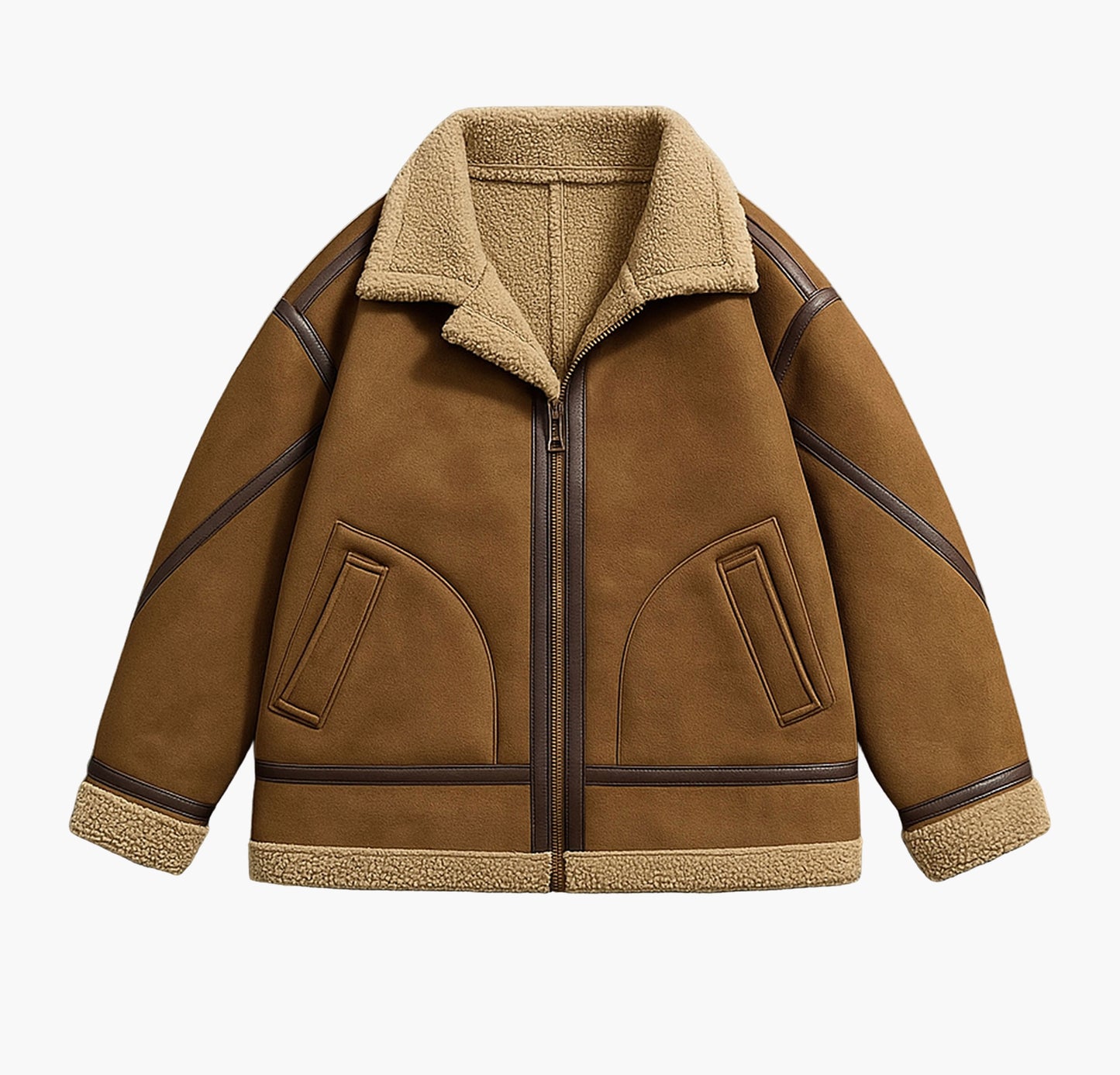 Men’s Retro Striped Fleece Jacket – Warm Zip-Up Winter Coat with Pockets