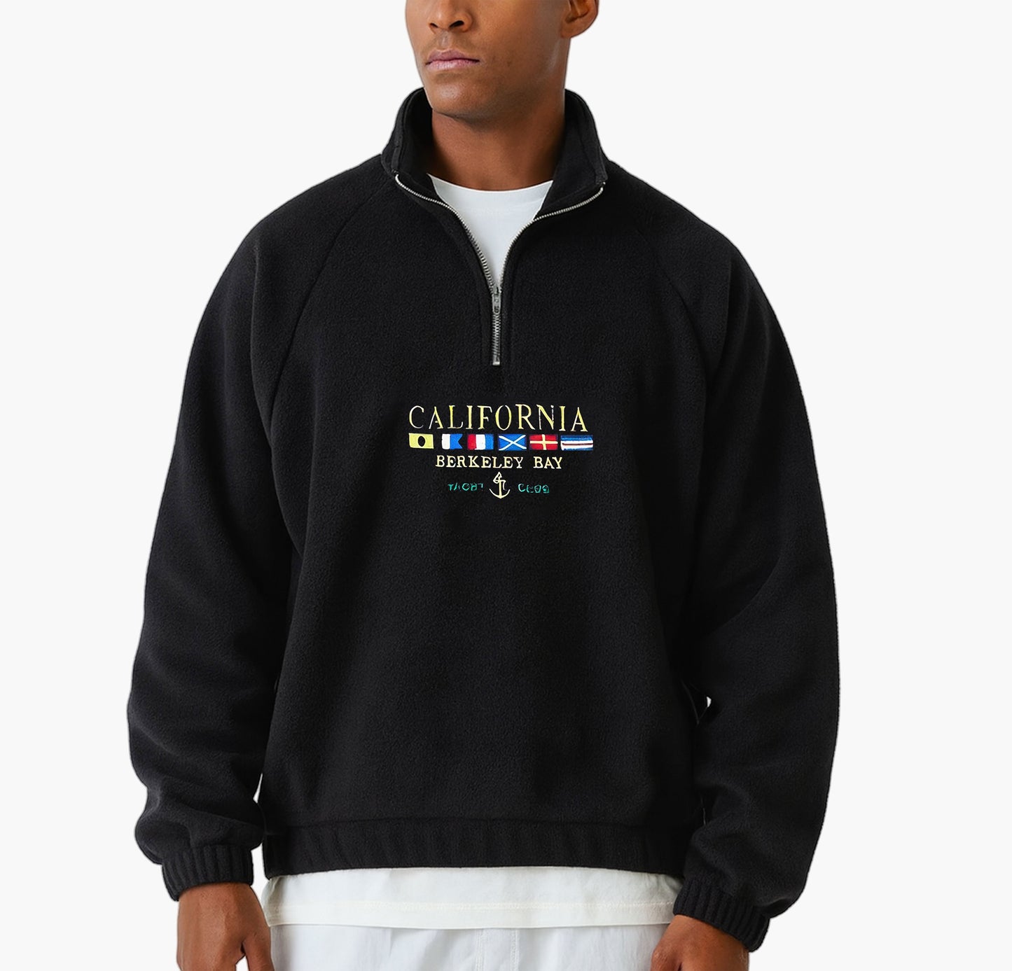 Men’s California Embroidered Fleece Zip-Up – Stand Collar Casual Sweatshirt