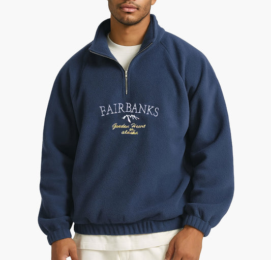 Men’s Casual Zip-Up Sweatshirt – Loose Fit Lapel Top for Street & Outdoor Wear