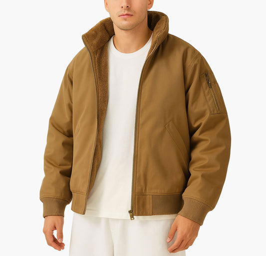 Men’s Vintage Bomber Jacket – Fleece-Lined Winter Coat