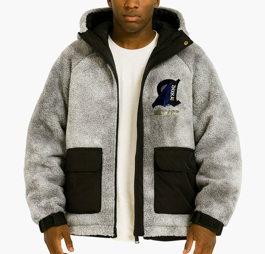 Men’s Hooded Fleece Jacket – Loose Fit Zip-Up Casual Coat