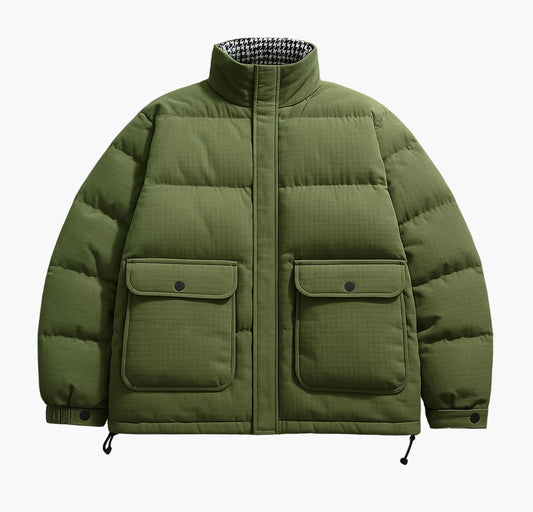 Men’s Insulated Winter Jacket – Zip-Up Stand Collar Design