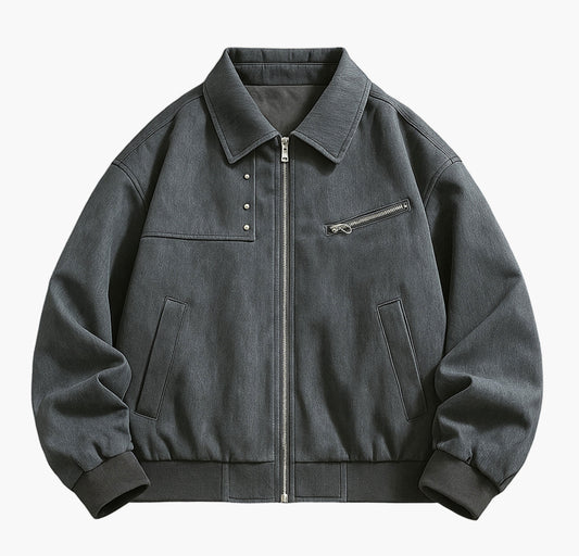 Men’s Vintage Bomber Jacket – Beige Faux Leather Motorcycle Style