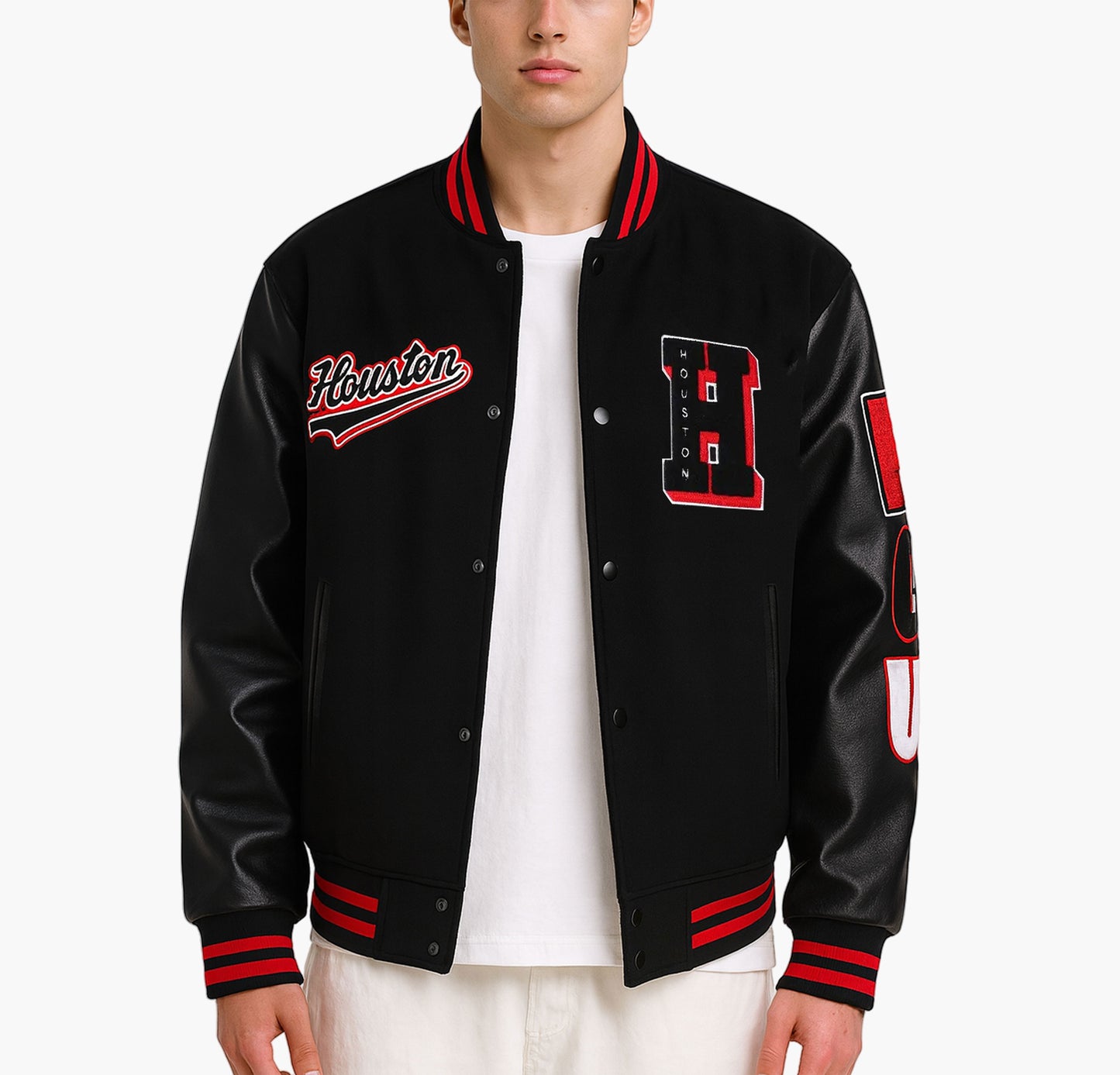 Men’s Varsity Jacket – Red Embroidered Letterman Coat