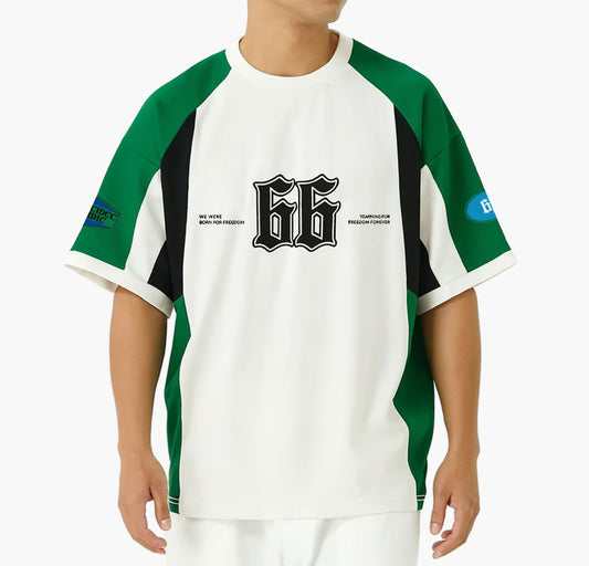 Men’s Heavyweight T-Shirt – 3D “66” Print Crewneck Casual Tee