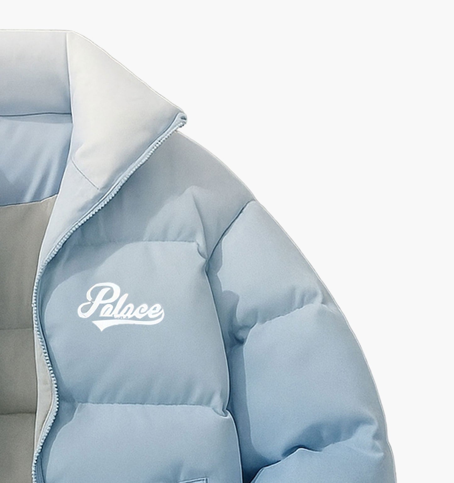 Men’s Light Blue & White Colorblock Winter Jacket – Thick Zip-Up Coat