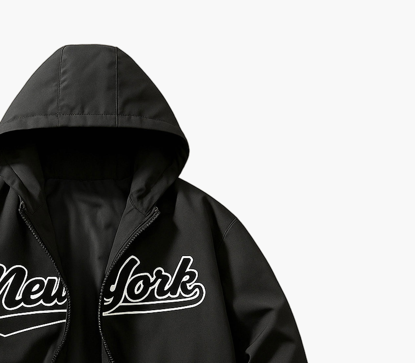 Men’s Baseball Jacket – Black Zip-Up Casual Coat with New York Letter Print