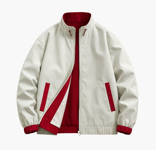 Men’s Dual-Sided Lightweight Jacket – White & Olive Green Full-Zip Coat