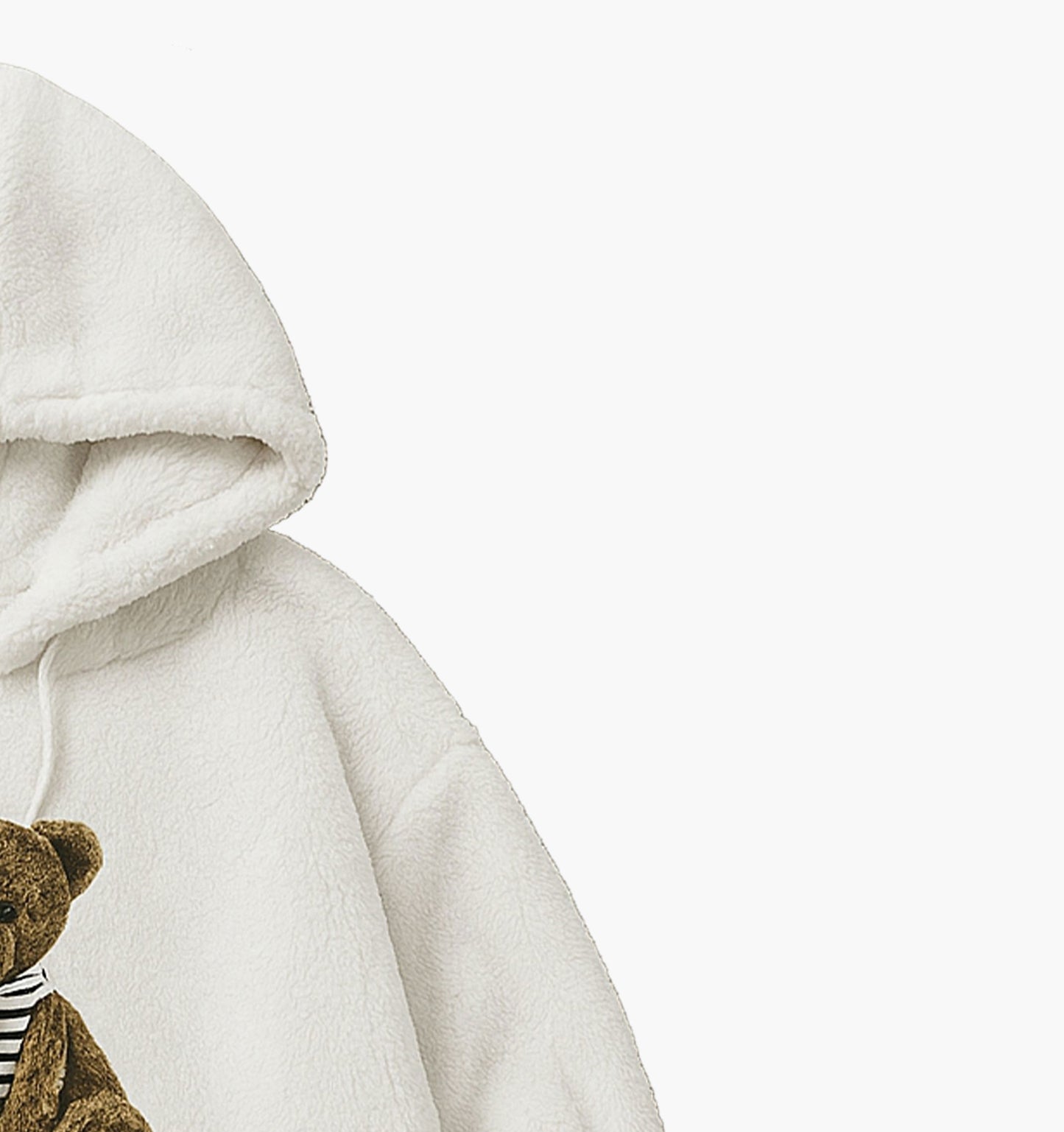 Men’s Plush Bear Hoodie – Cozy Winter Pullover with Cute Graphic & Striped Hood