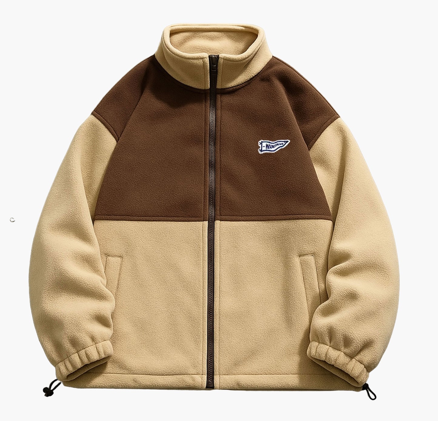 Men’s Black & Gray Color Block Jacket – Zip-Up Casual Coat with Stand Collar