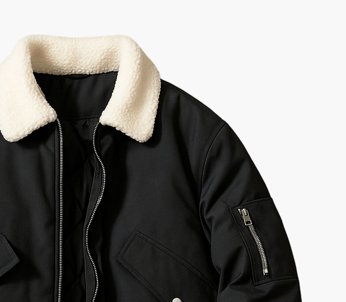 Men’s Polyester Bomber Jacket – Plush Collar Winter Coat