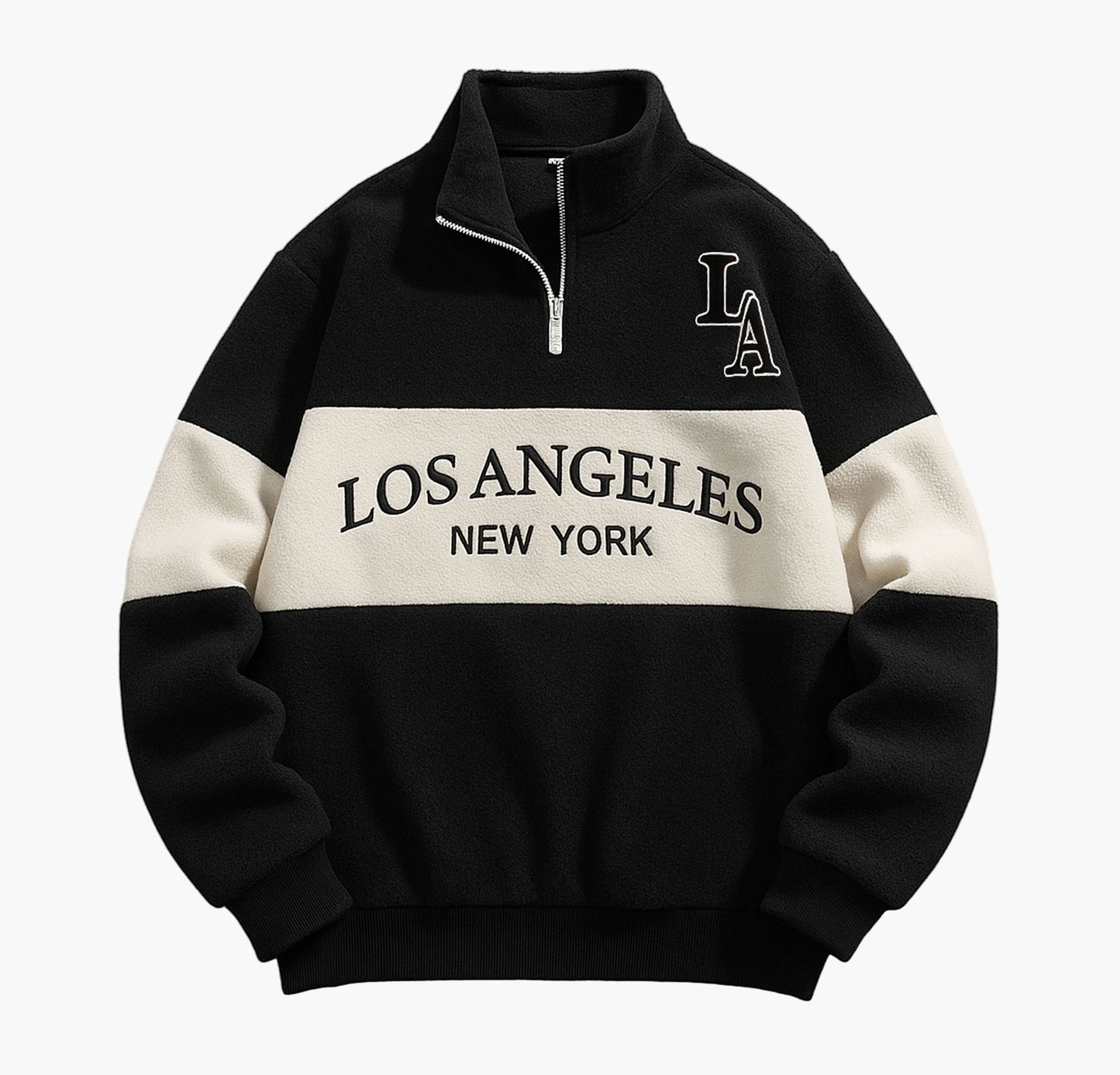 Men’s Block Fleece Sweatshirt – LA Embroidered Zip-Up with Stand Collar