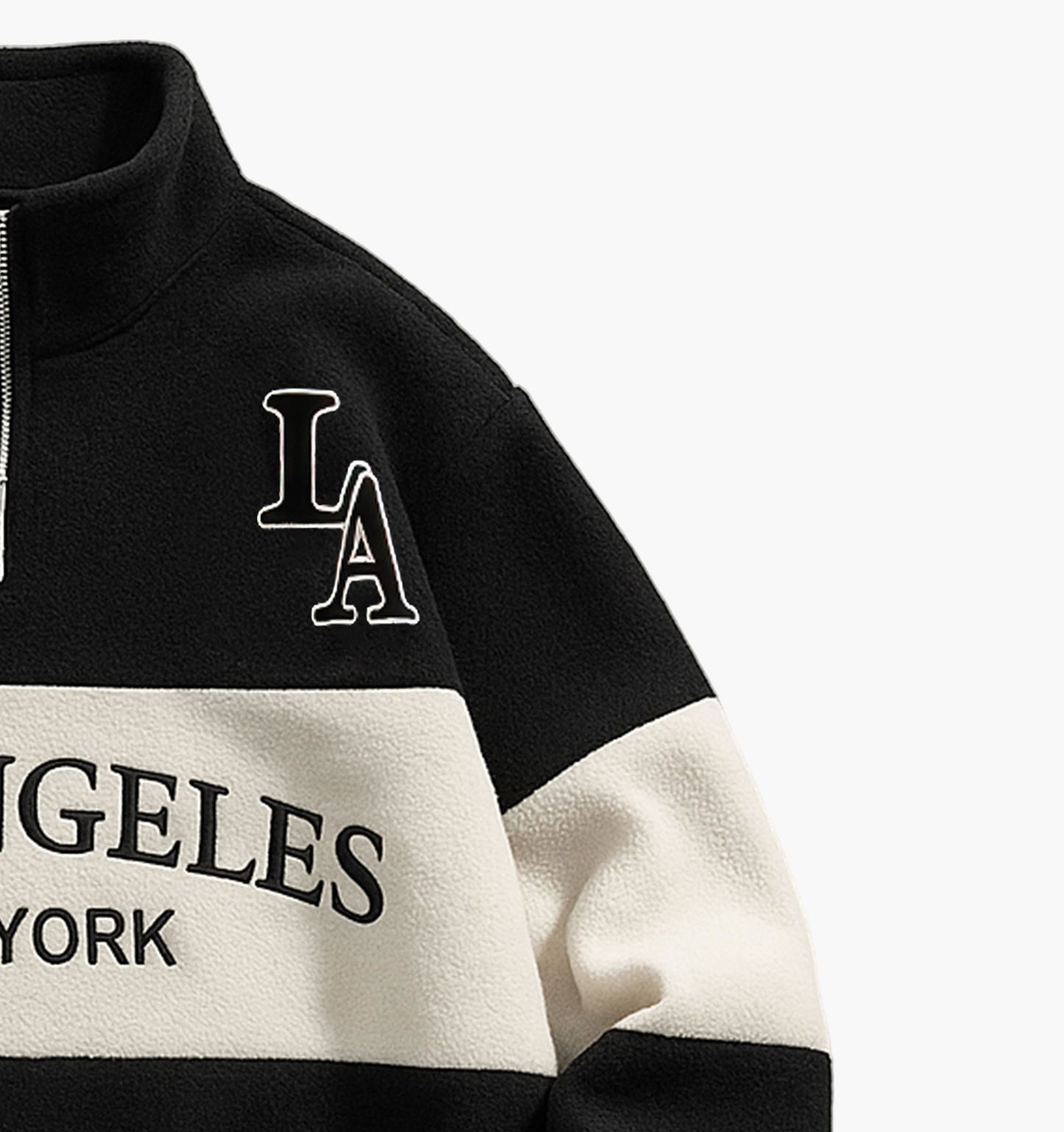 Men’s Block Fleece Sweatshirt – LA Embroidered Zip-Up with Stand Collar