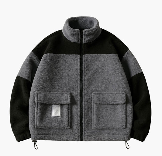 Men’s Fleece-Lined Bomber Jacket – Thick Winter Stand Collar Coat