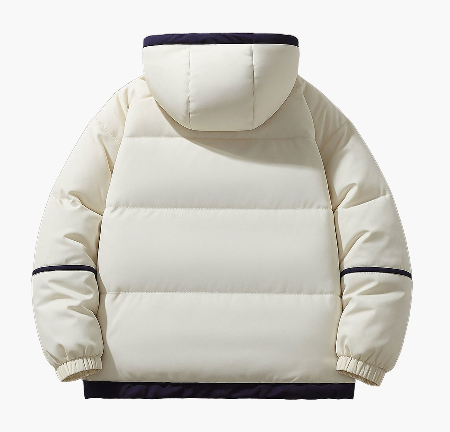 Men’s Hooded Winter Jacket – White & Black Zip-Up Coat with Pockets