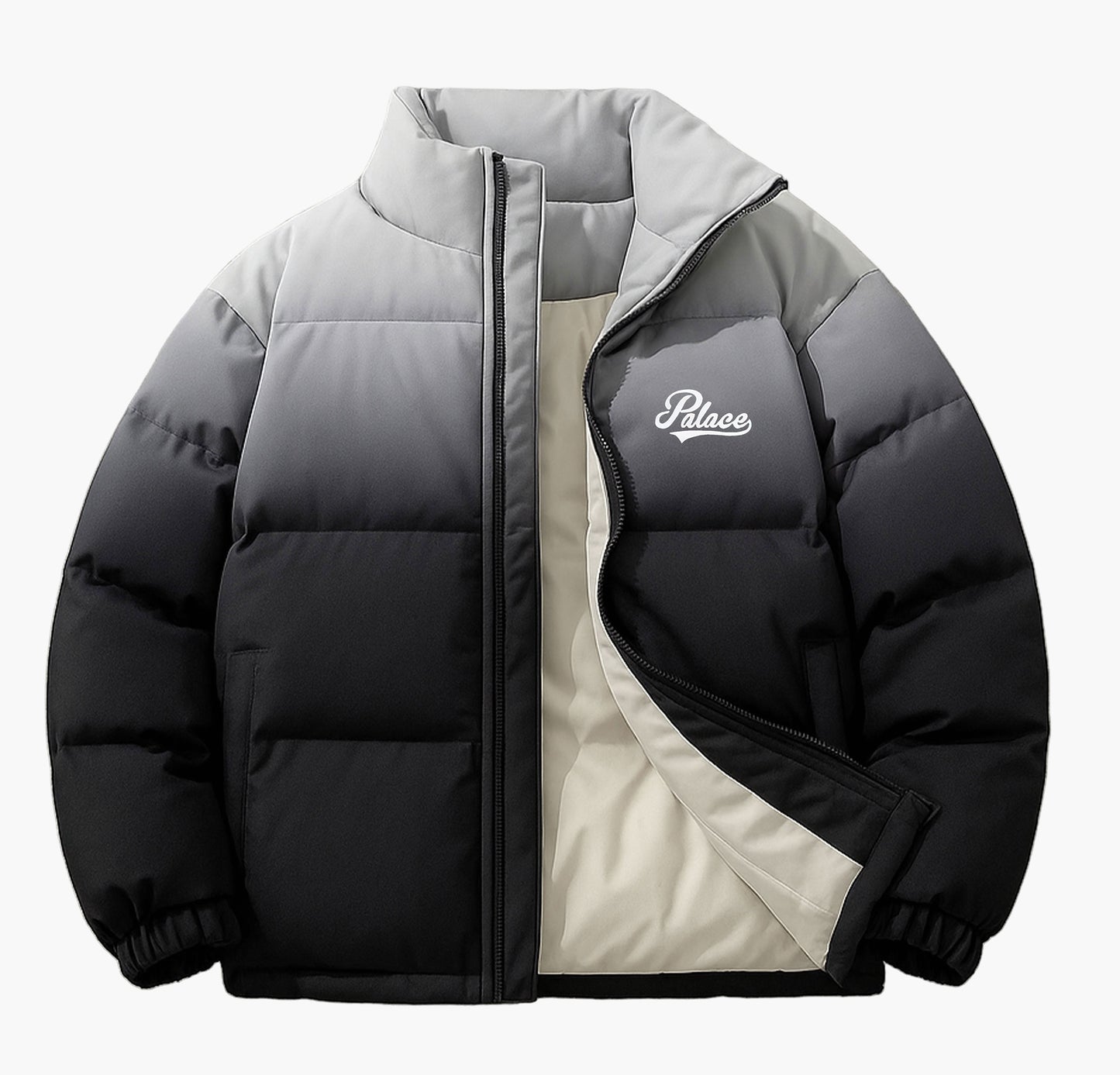 Men’s Two-Tone Winter Jacket – Light Blue & White Thick Zip-Up Coat