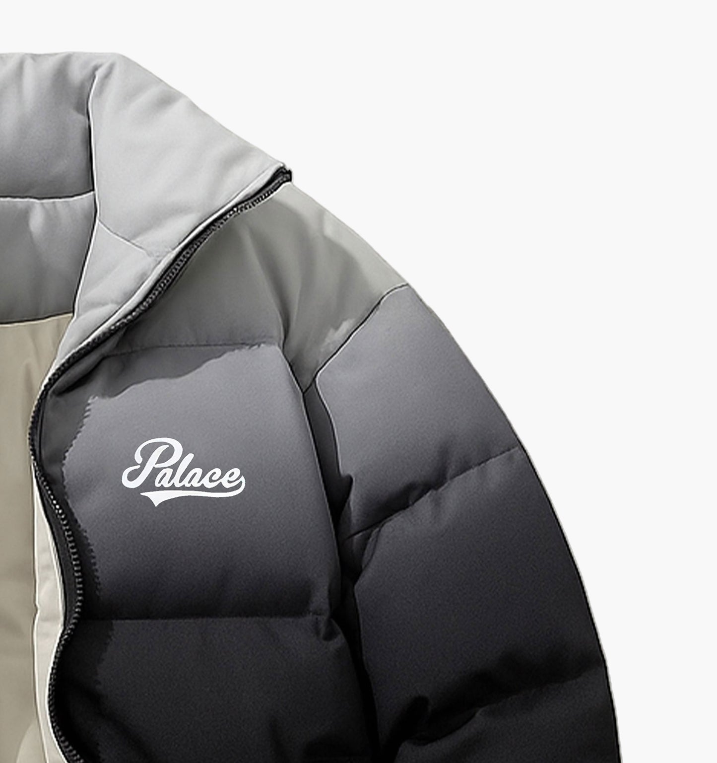 Men’s Two-Tone Winter Jacket – Light Blue & White Thick Zip-Up Coat