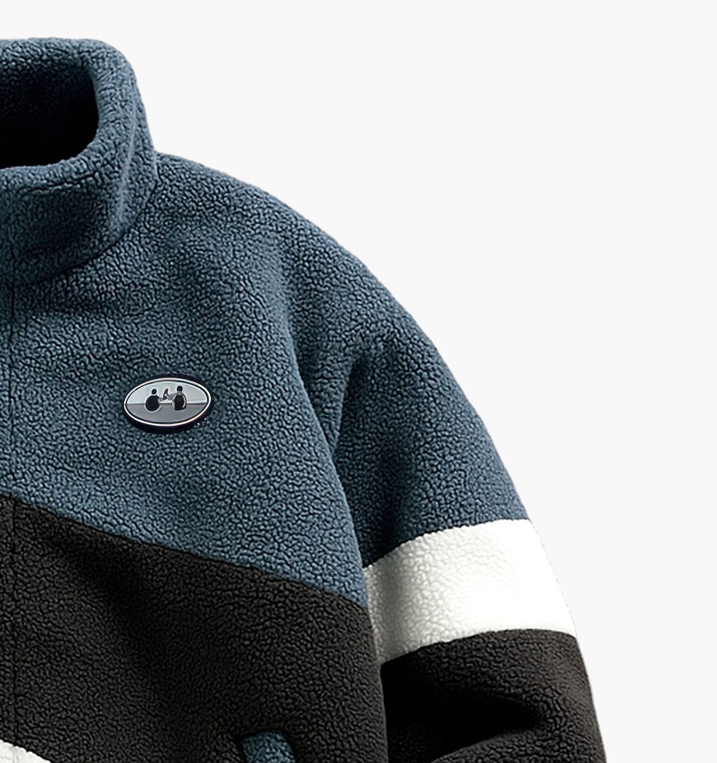 Unisex Colorblock Plush Fleece Jacket – Warm Zip-Up Coat with Stand Collar