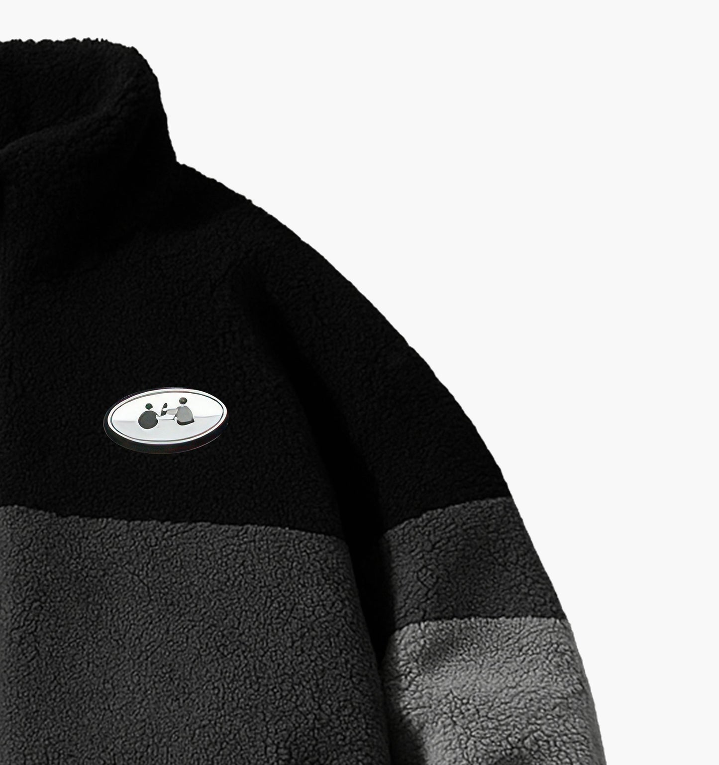 Men’s Thick Plush Fleece Jacket – Warm Color Block Zip-Up Winter Coat