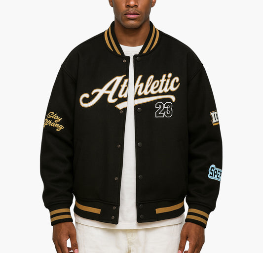 Men’s Casual Baseball Jacket – Sporty Letter Print Varsity Coat