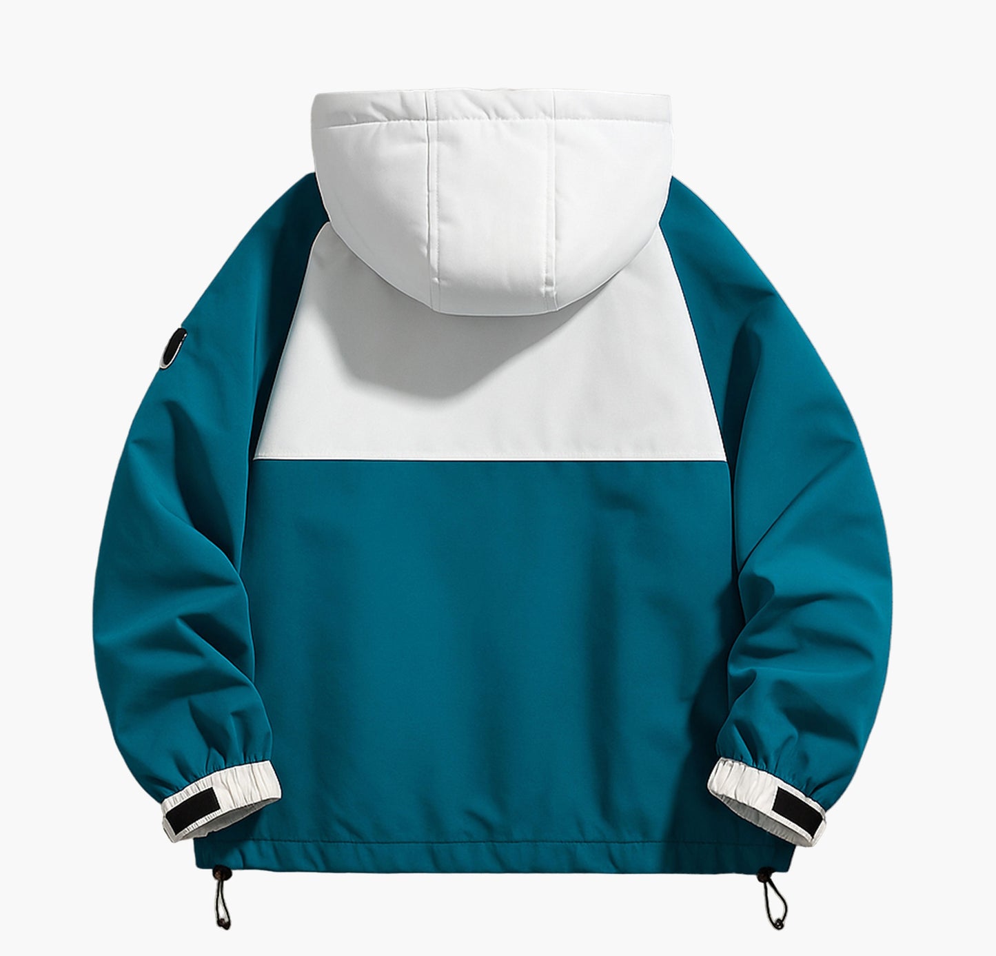 Men’s Turquoise Blue Ski Jacket – Hooded Colorblock Winter Coat with Full Zip