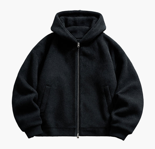 Men’s Plush Hooded Jacket – Thermal Full-Zip Winter Coat