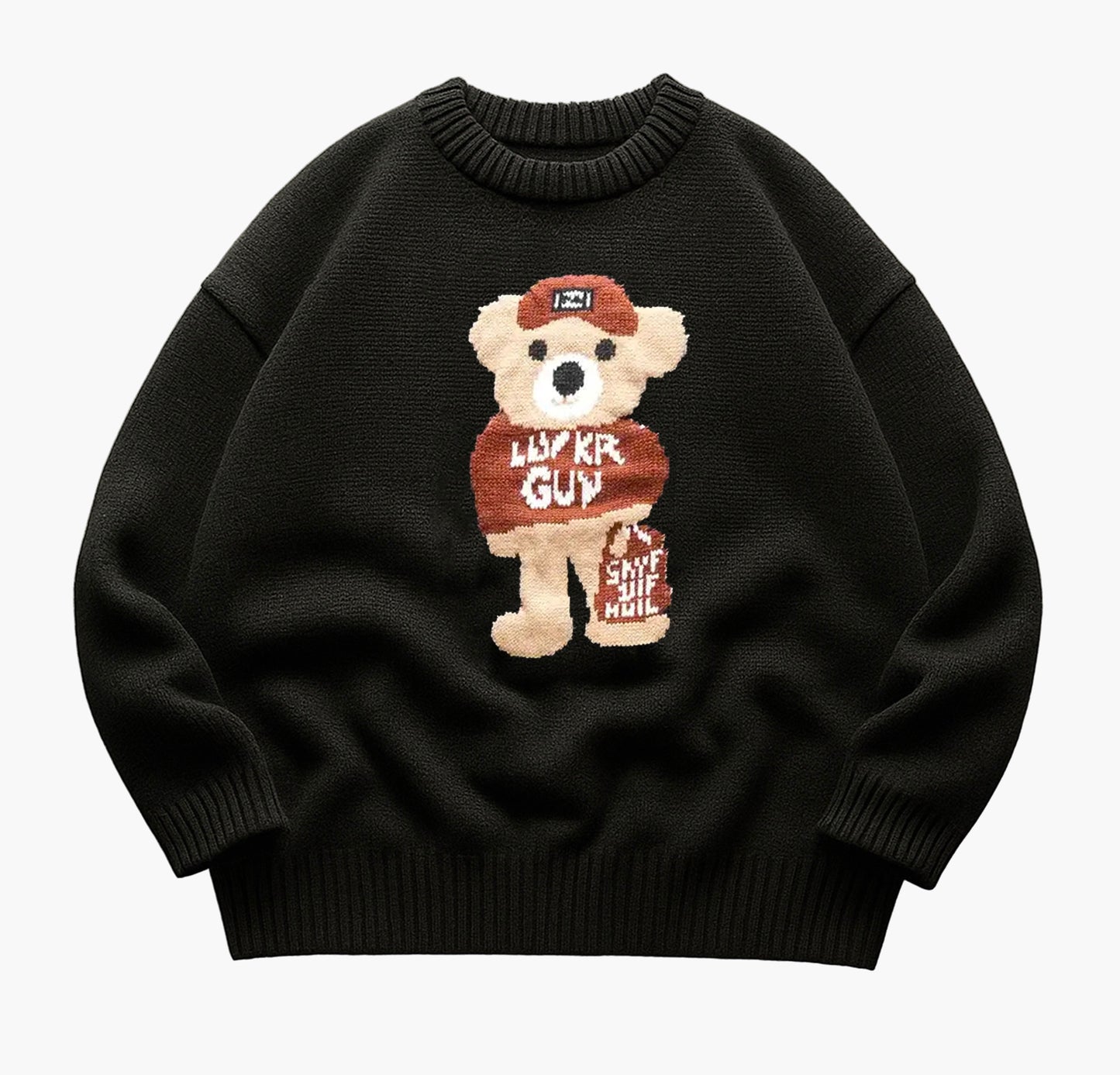 Unisex Teddy Bear Knit Sweater – Beige Pullover for Couples & Students
