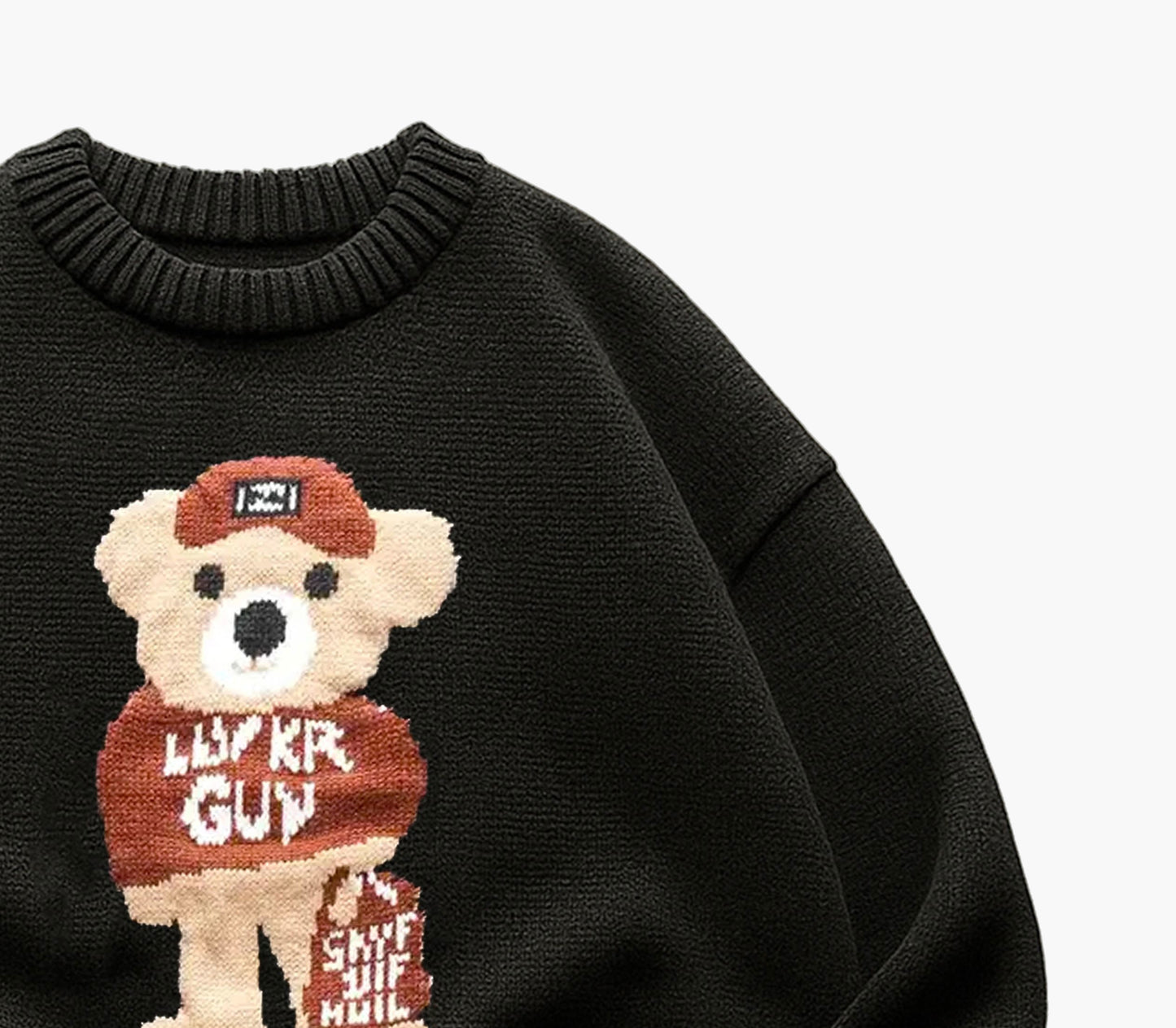 Unisex Teddy Bear Knit Sweater – Beige Pullover for Couples & Students